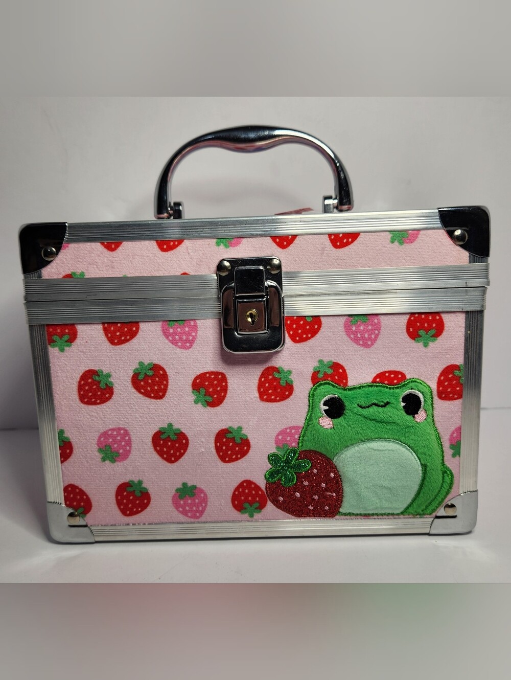 Claire's Pink Strawberry Locking Storage/Carry Case With Frog Decoration